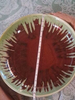 Glazed Ceramic Serving Bowl in Brown and Green